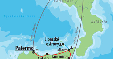 CK Turancar, Letecký poznávací zájazd, Sicília, mapa