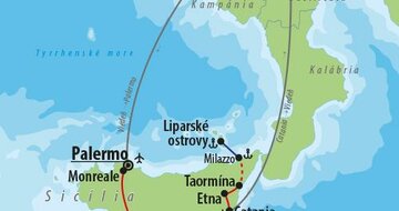 CK Turancar, Letecký poznávací zájazd, Sicília a Liparské ostrovy, mapa